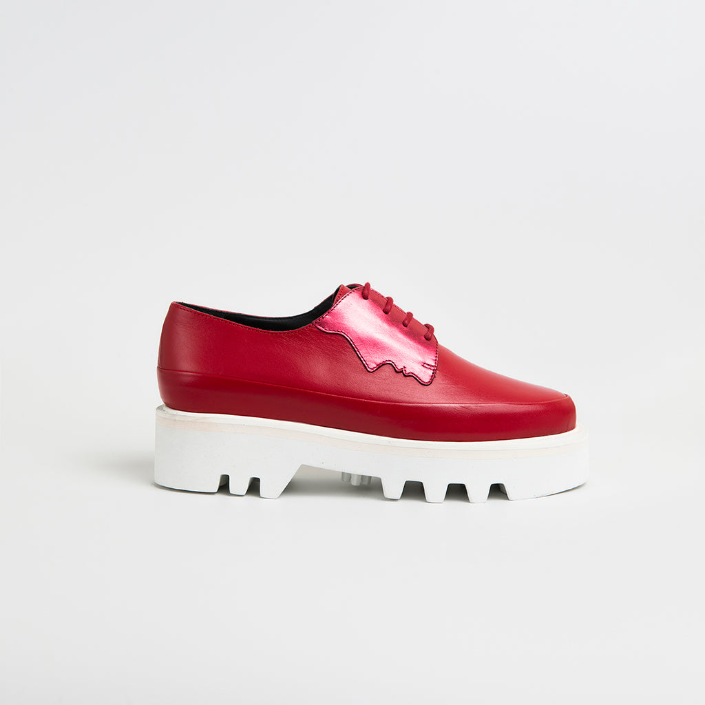 2 FACED - Magenta/Red Leather Platform Creepers