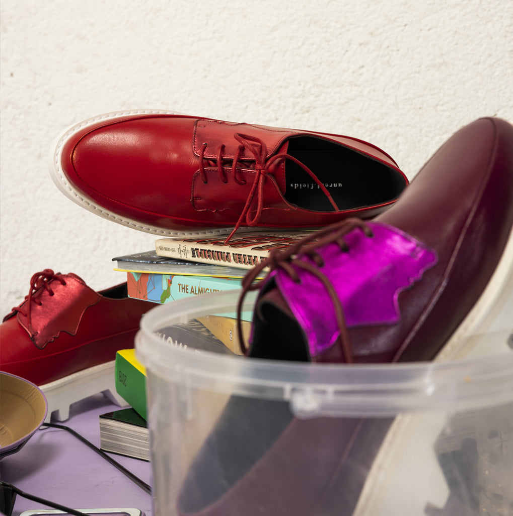 2 FACED - Magenta/Red Leather Platform Creepers