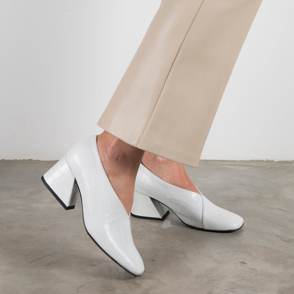 DALE - White Leather Pumps